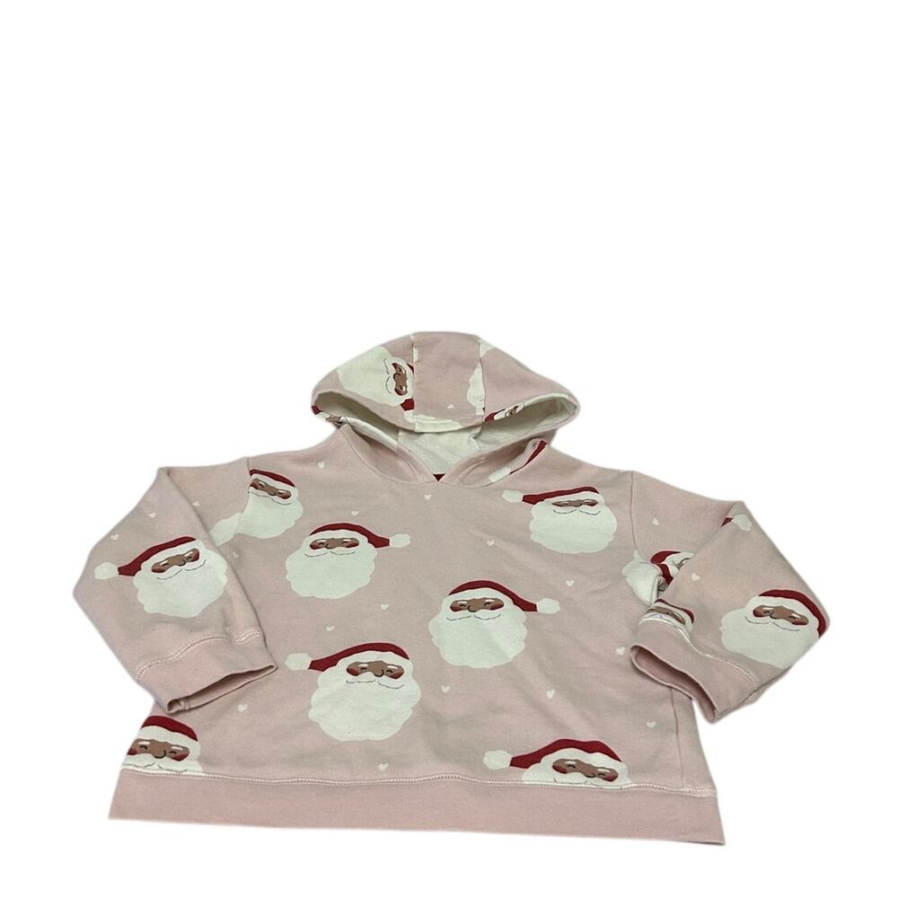Carter's girls sz 5T Soft pink hooded Christmas sweatshirt w/Santa Claus faces